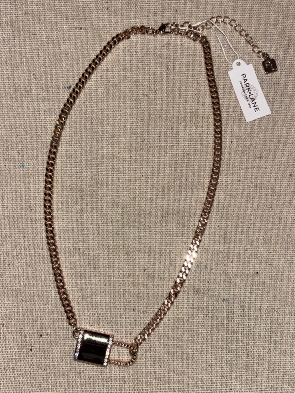 Park Lane “Secret”Rose Gold Chain Necklace Featuring Gold Lock With Crystals